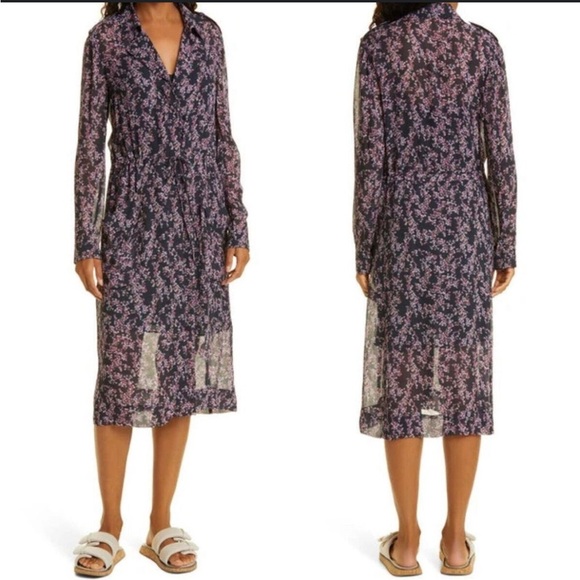 Rag & Bone Field Floral Print Georgette Midi Shirt Dress Size 8 Long Sleeve - Picture 10 of 10
